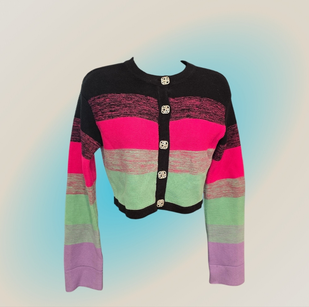 L'atiste Bold Striped Cropped Cardigan Sweater